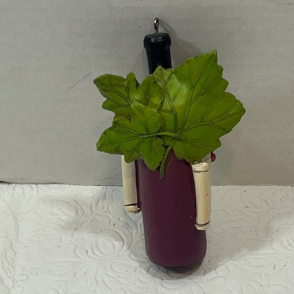 Red Wine Bottle Hanging Ornament Grapes "They drank wine everyday..." 4" Tall - Picture 4 of 9